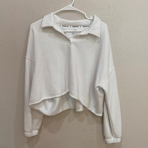 Aerie White Polo Long Sleeve Cropped Sweatshirt